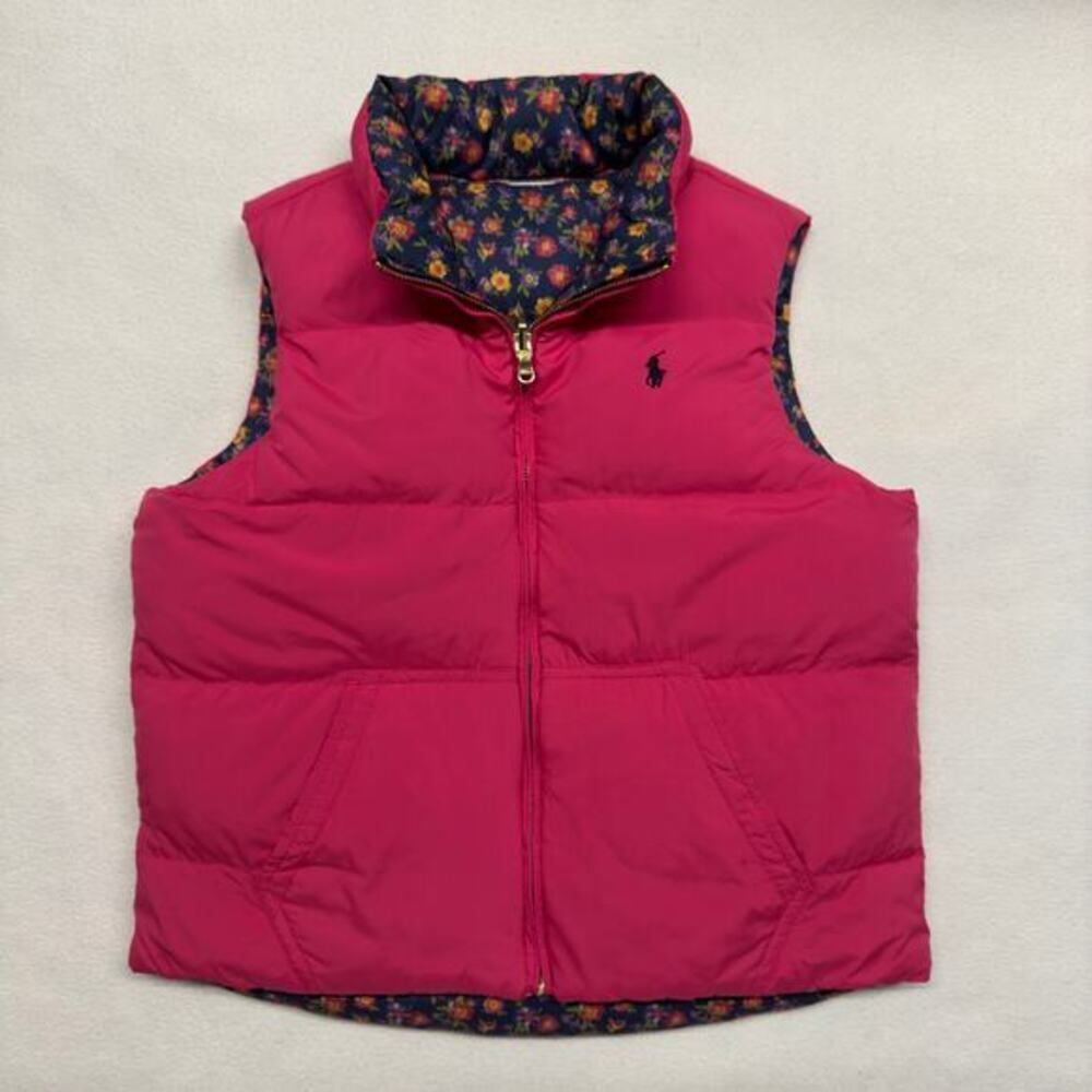 Ralph Lauren Girls‎ Large 12-14 Reversible Down Filled Puffer Vest Pink/Floral